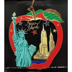New York City Big Apple Color Brass Ornament Personalize w Year Charm